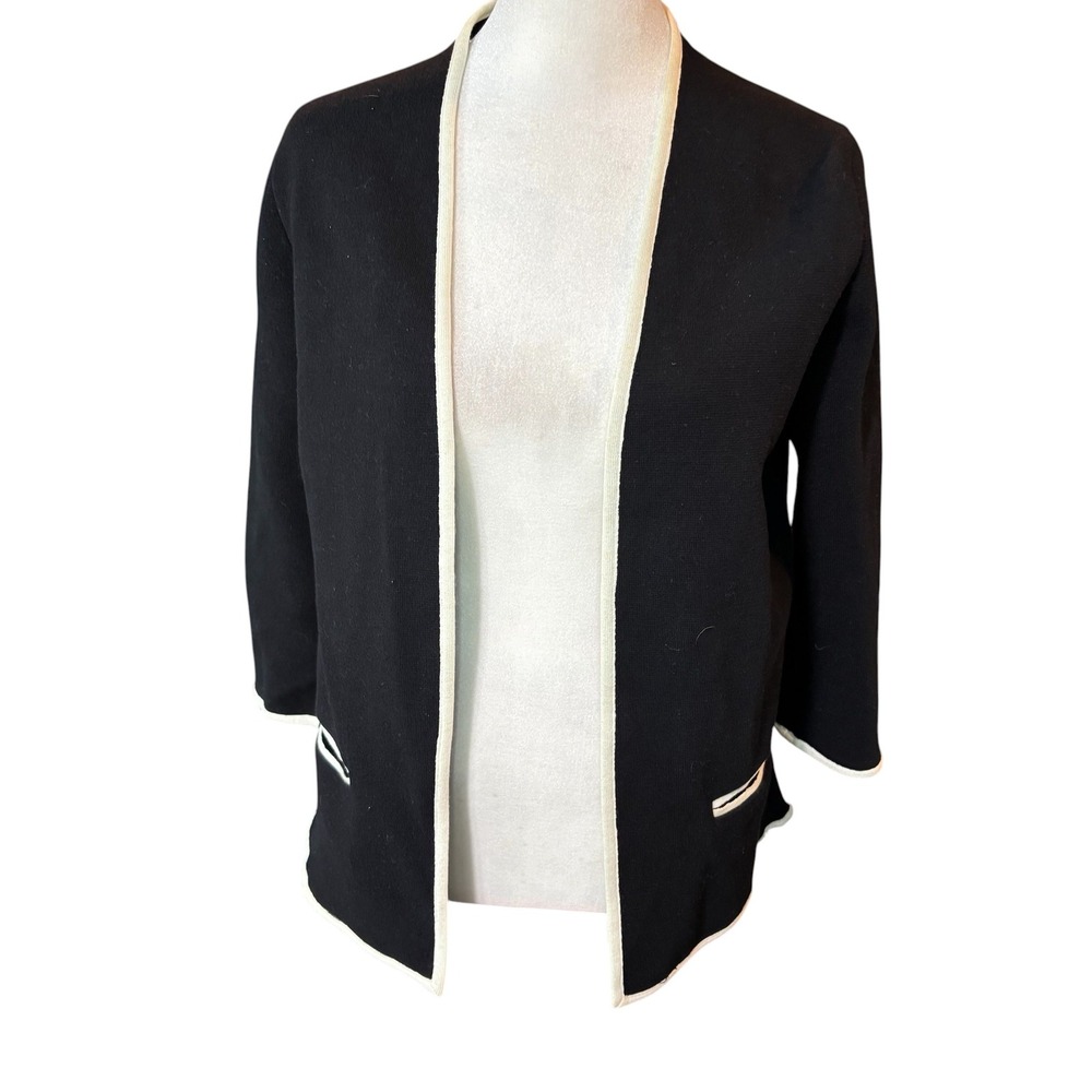 Coldwater Creek Black‎ White Open Front Cardigan Sweater Trim XS 4-6 #494